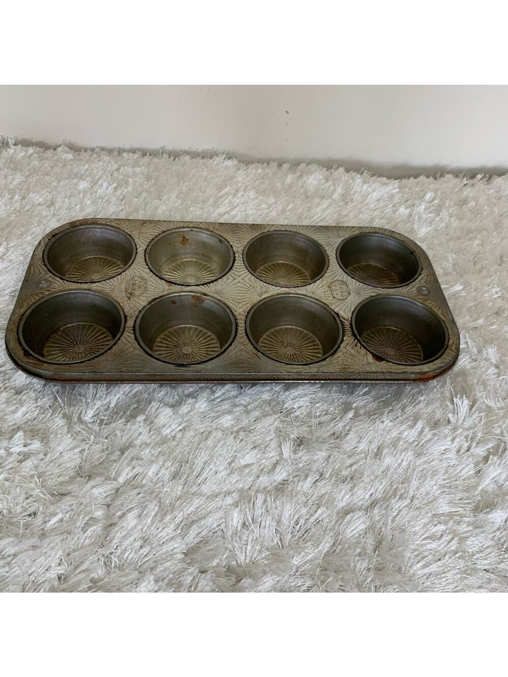 Vintage EKCO USA Ovenex Muffin Tin 8 Cup Cupcake Baking Pan StarBurst N 80 8